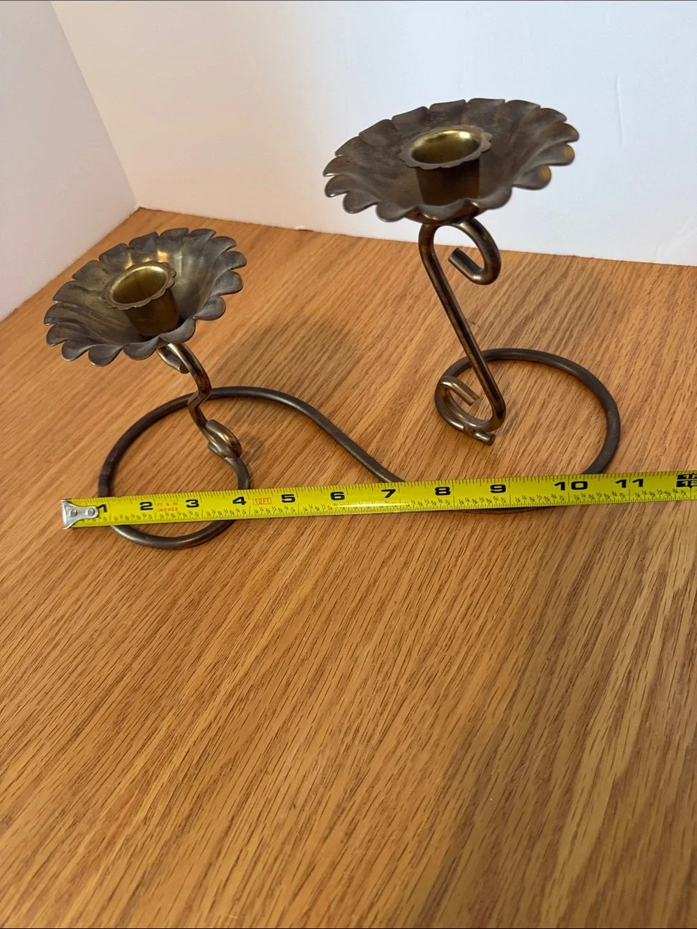 Brass-Tone Double Flower Candle Holder - Antique Brass Finish